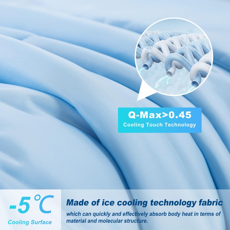 bedsmile Cooling Comforter Queen Size  Double-Sided Cold Tech Fabric Quilted Bed Comforters Cooling Blanket for Hot Sleepers  Breathable Lightweight Summer Bedding  All-Season Ice Blanket  Blue - Image 2